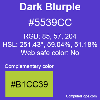 Example of Dark Blurple color or HTML color code #5539CC with complementary color #B1CC39.