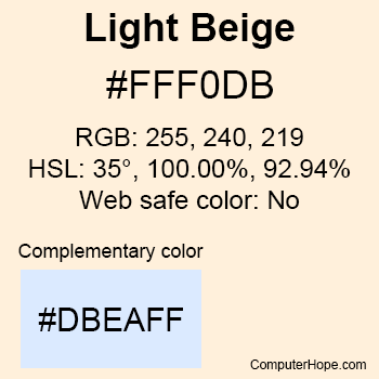 Example of Light Beige color or HTML color code #FFF0DB.